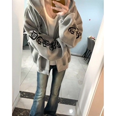 美式高街开衫连帽卫衣女秋冬加绒加厚小众设计感外套WA1196，女装短外套，星座1116A（原606A-3）