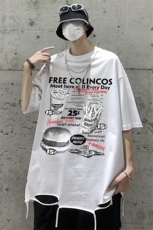 特批2025美式高街纯棉宽松圆领带项链短袖T恤DT358P40控68，男装T恤，电商A247