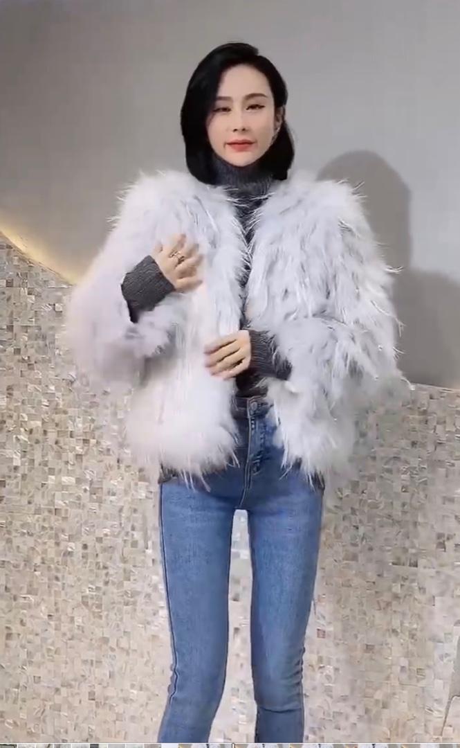 淑女气质珠珠款貉子毛编织皮草外套,女装皮草,L·H·X