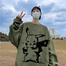 ！23秋季宽松大码港风皮卡丘麂皮绒圆领卫衣JW61-p40控58，男装卫衣，星座508（原C305）