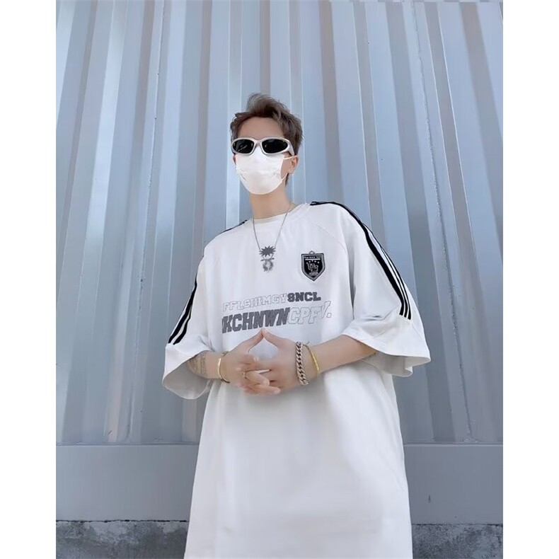 拼接撞色夏季短袖男美式三条杠拼接情侣tee恤HT136P38,男装T恤,星座1116-2