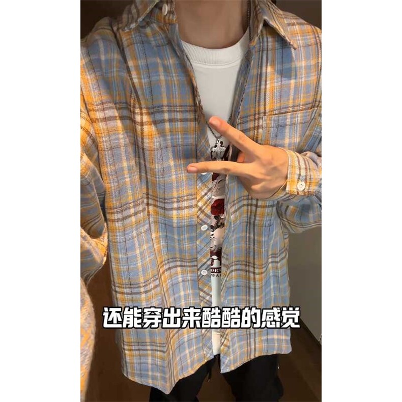控价59港风格子衬衫宽松外套男女衬衣百搭格子外套CS2404 P35图片