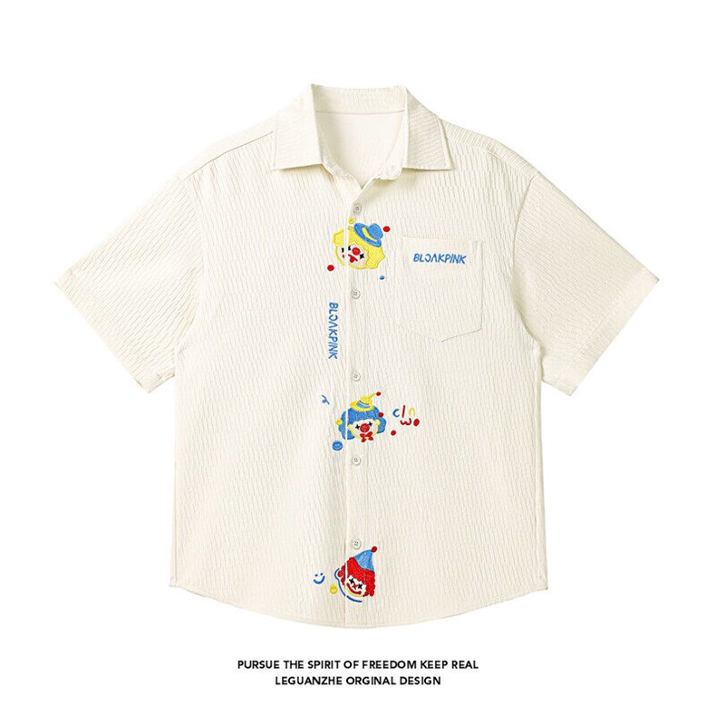 2025夏季新款港风白底大码绣花短袖衬衫M-5XHC25322-P50,男装衬衫,电商A022