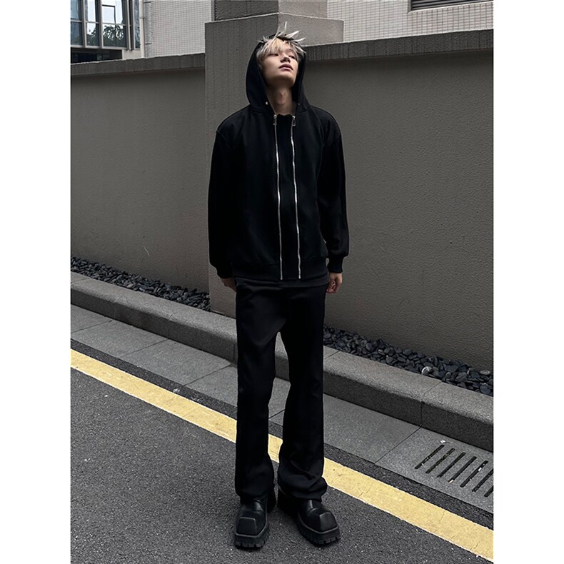 B221美式ins高街双拉链宽松开衫卫衣连帽外套SY2319-P95控128,男装卫衣,电商B221