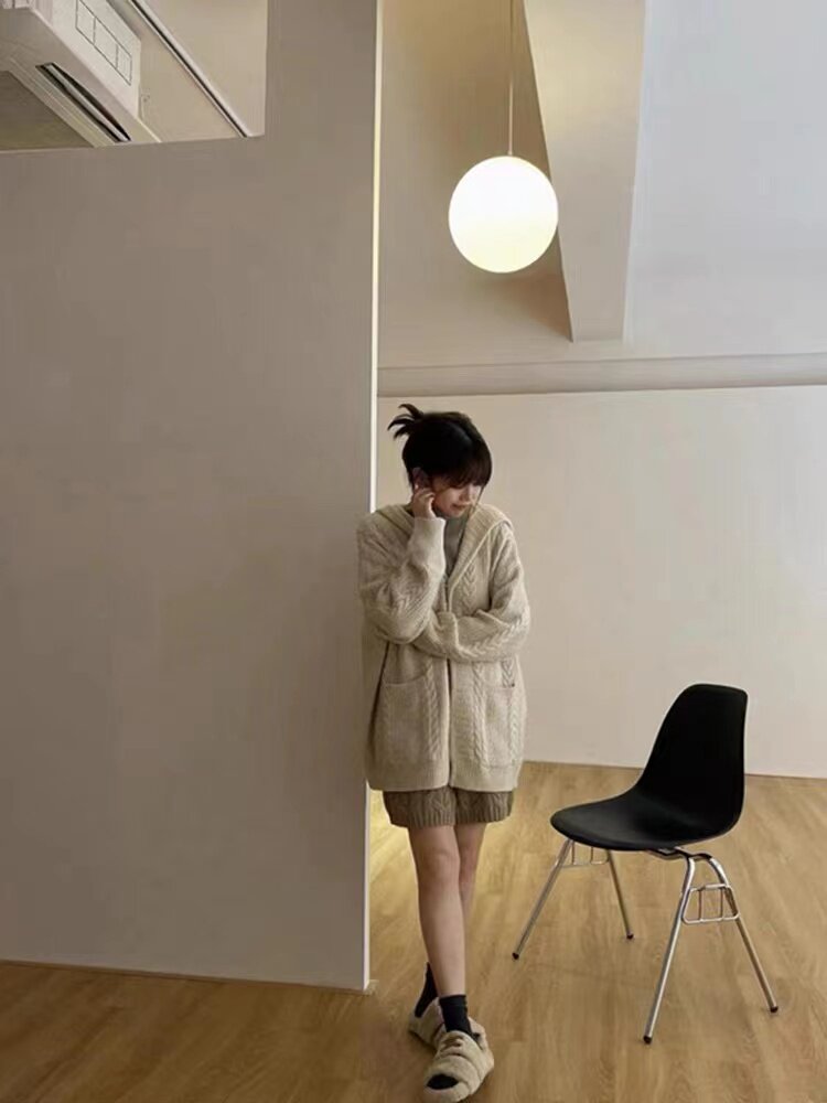 时尚女装羊毛带帽长款开衫外套舒适保暖秋冬,女装羊毛衫,梵泰羊绒