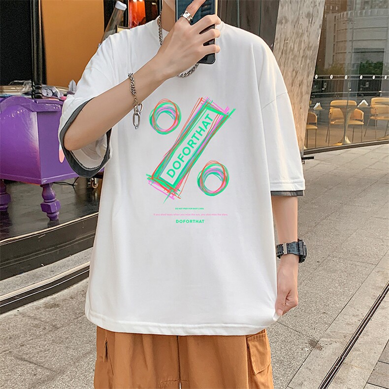 JT55171-P25假两件短袖t恤男大码胖子半袖体恤半截袖港风,男装T恤,电商A040