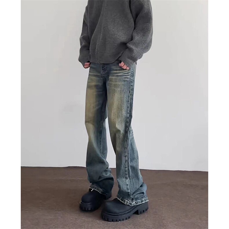 美式ins高街hiphop重工艺水洗微喇复古蓝牛仔裤货号K2320-1P55,男装牛仔裤,电商A063
