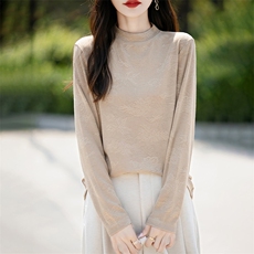 时尚百搭半高领羊毛衫修身显瘦气质女士打底衫优雅温柔风，女装针织衫/毛衣，绒宛羊绒