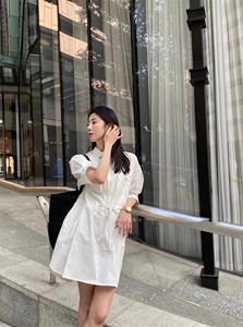 欧洲站气质腰抽绳设计收腰显瘦连衣裙图片