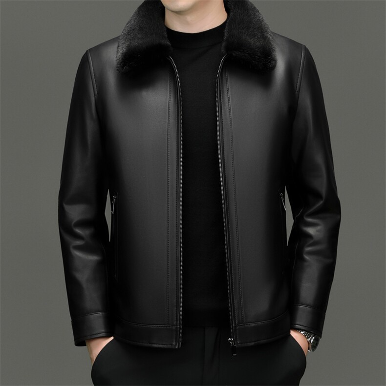 DLSN28193冬季水貂毛领羽绒服男绵羊皮外套休闲男装爸爸装图片