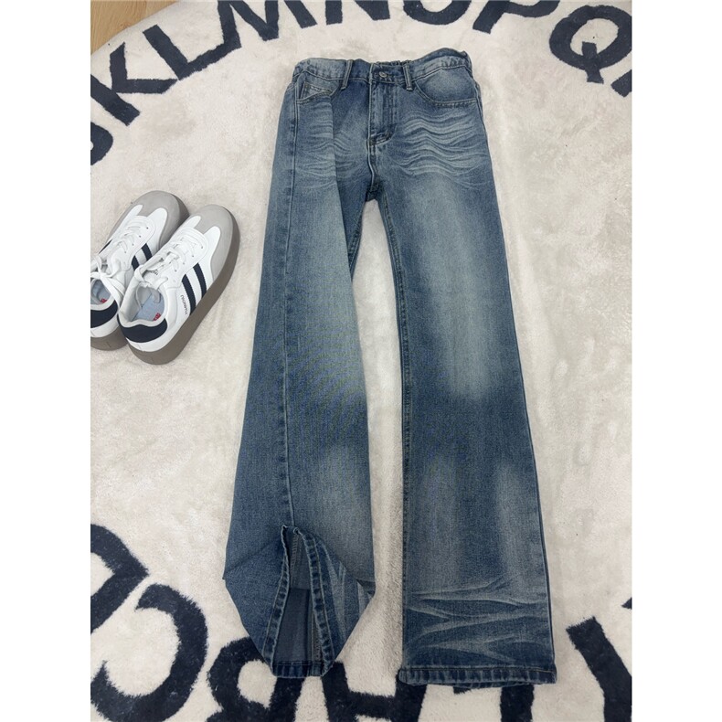 B221 美式ins高街暗黑重工艺修身微喇牛仔裤LK26639-特P45控78图片