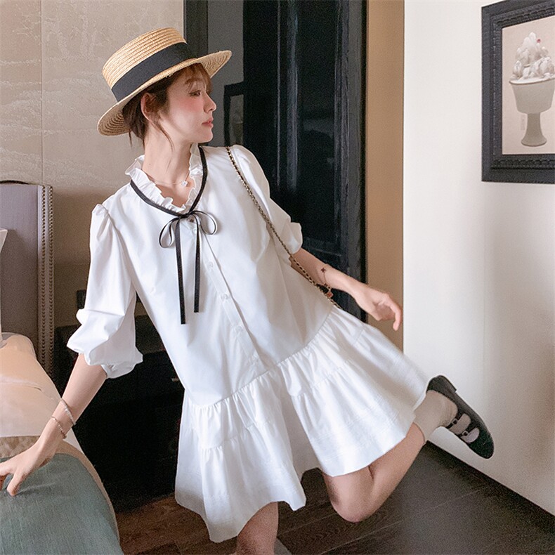 学院风甜美少女白色中袖连衣裙女2025春夏秋超火巨好看减龄小短裙,女装连衣裙,浙宝276（原081）