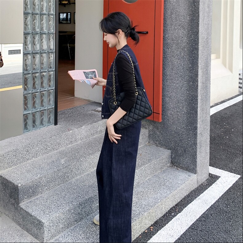 港风时尚设计感牛仔套装女2025秋季新款休闲宽松外套阔腿裤两件套,女装套装/套裙,2D013