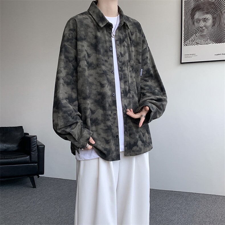 衬衫男秋季新款港风宽松大码灯芯绒扎染长袖衬衫CS8108-P42,男装衬衫,星座214-3