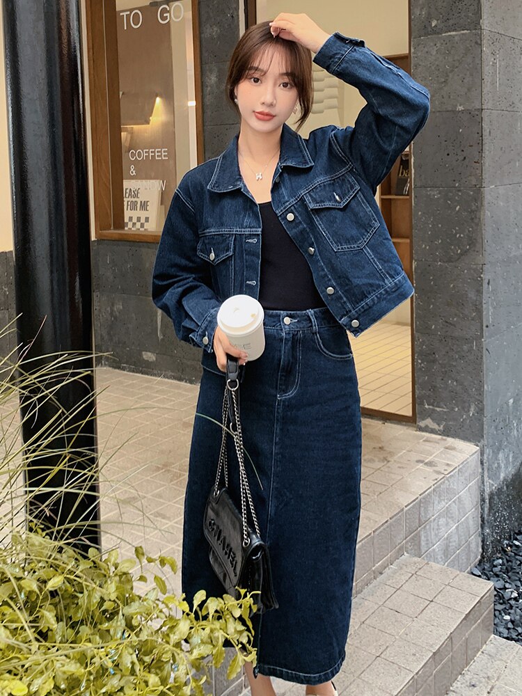 休闲风春秋小众特色简约通勤休闲秋季宽松时尚套装显瘦牛仔高腰,女装套装/套裙,浙宝305