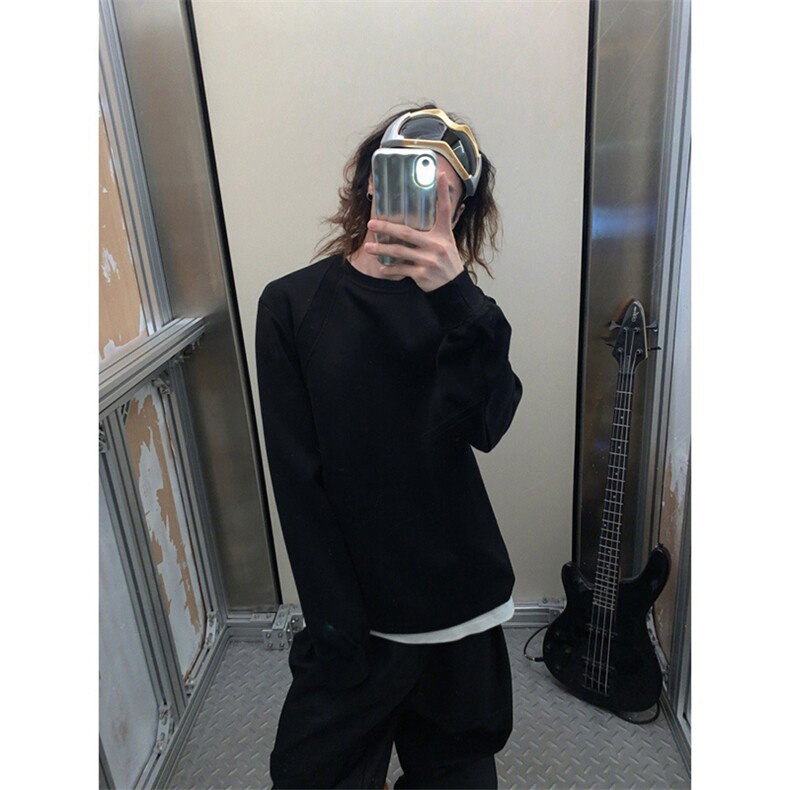 抖音得物品质26春装美式高街宽松 曼巴棉螺纹拼接卫衣圆领长袖T恤图片
