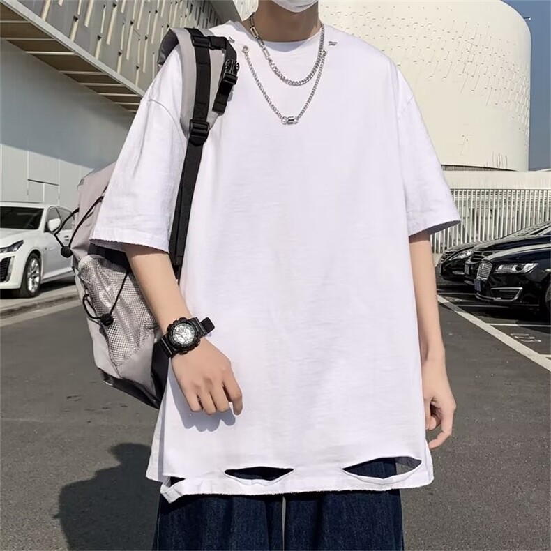 C314-P28夏季潮牌ins百搭半袖上衣2024新款破洞圆领短袖男现货,男装T恤,星座512-6