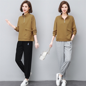 休闲运动套装女2025春秋新款大码宽松中年妈妈时尚卫衣卫裤两件套图片
