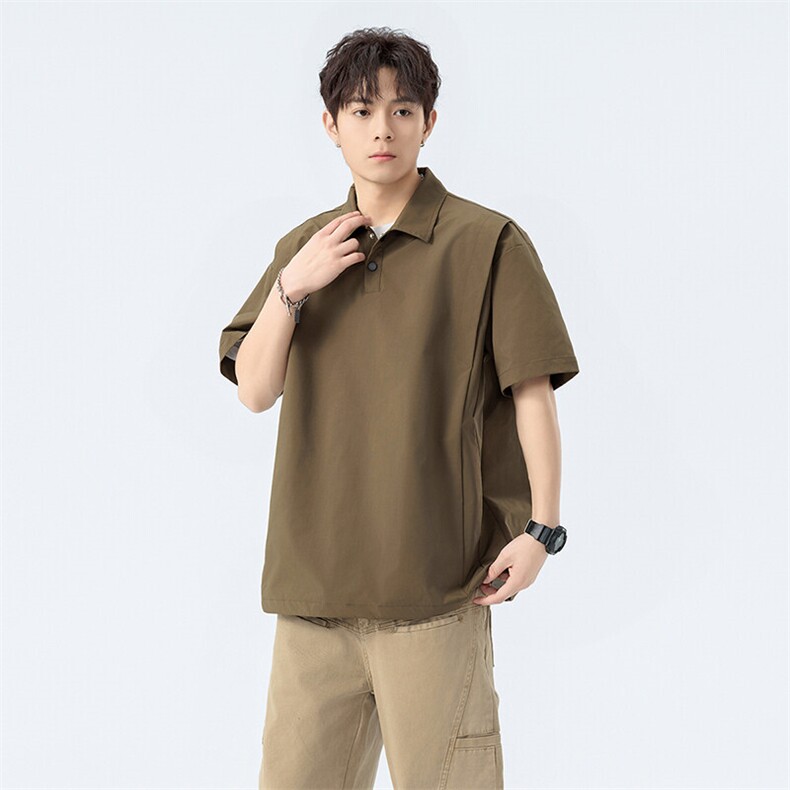 夏季纯色套头短袖衬衣男宽松落肩质感半袖衬衫A157B-CS4202-P45,男装衬衫,电商A157B