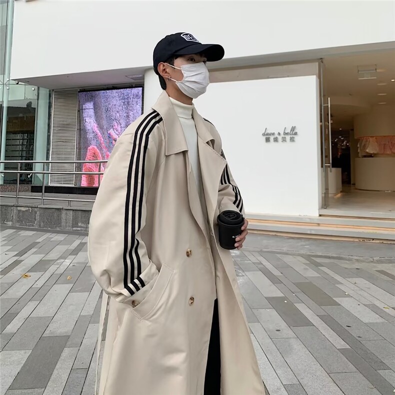 春秋双排扣风衣外套男2023新款潮帅宽松休闲中长款大衣W4407-P69图片