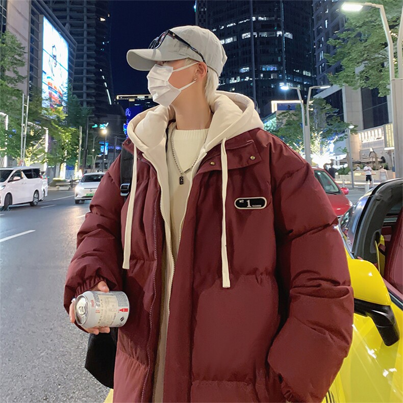 现货抖音得物二开三防加厚假两件拼接连帽棉衣冬季棉服LL9999,男装棉衣,电商A486