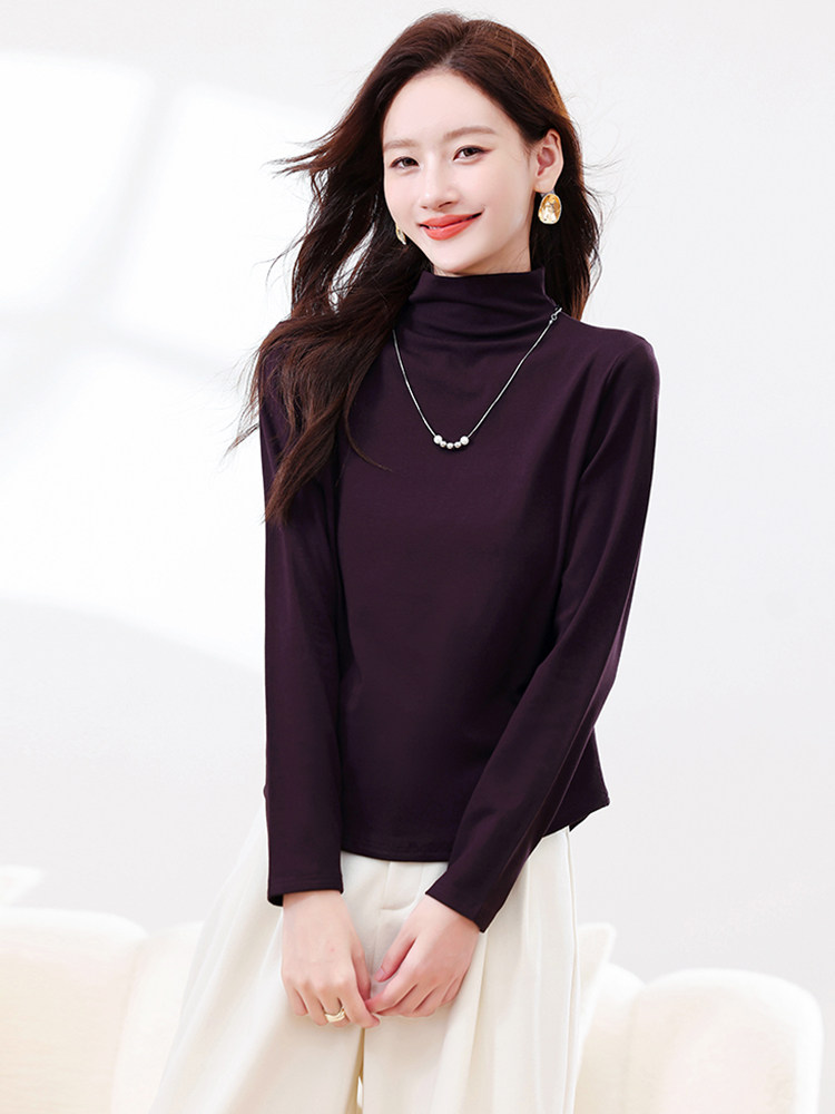 现货长袖打底衫女2025秋冬季新款修身显瘦高级感纯色内搭上衣,女装卫衣/绒衫,浙宝281