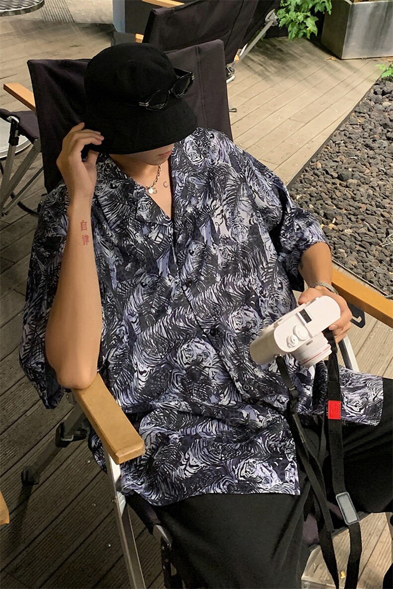 夏季新款男垂感卡通印花短袖情侣冰丝衬衫A061-X5513-P35,男装衬衫,电商A061