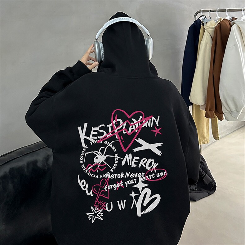 DT5316-TP55控价78冬季时尚加绒加厚印花上衣男女保暖连帽卫衣,男装卫衣,电商A102-1