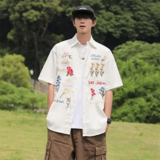 衬衫男士韩版潮流短袖刺绣痞子帅气2024秋夏新款ins外套CY932-P41，男装衬衫，星座412-3