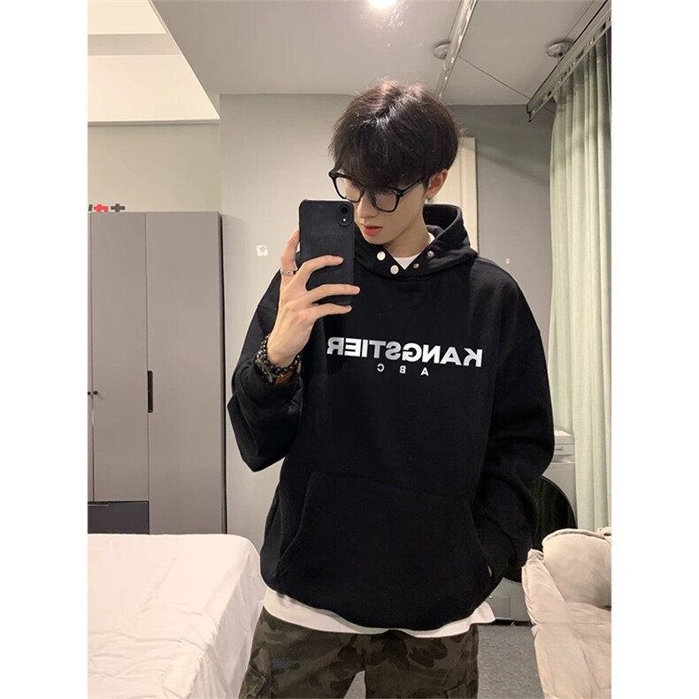 抖音得物品质 380克全棉美式宽松两粒扣印花连帽卫衣ACM2202图片