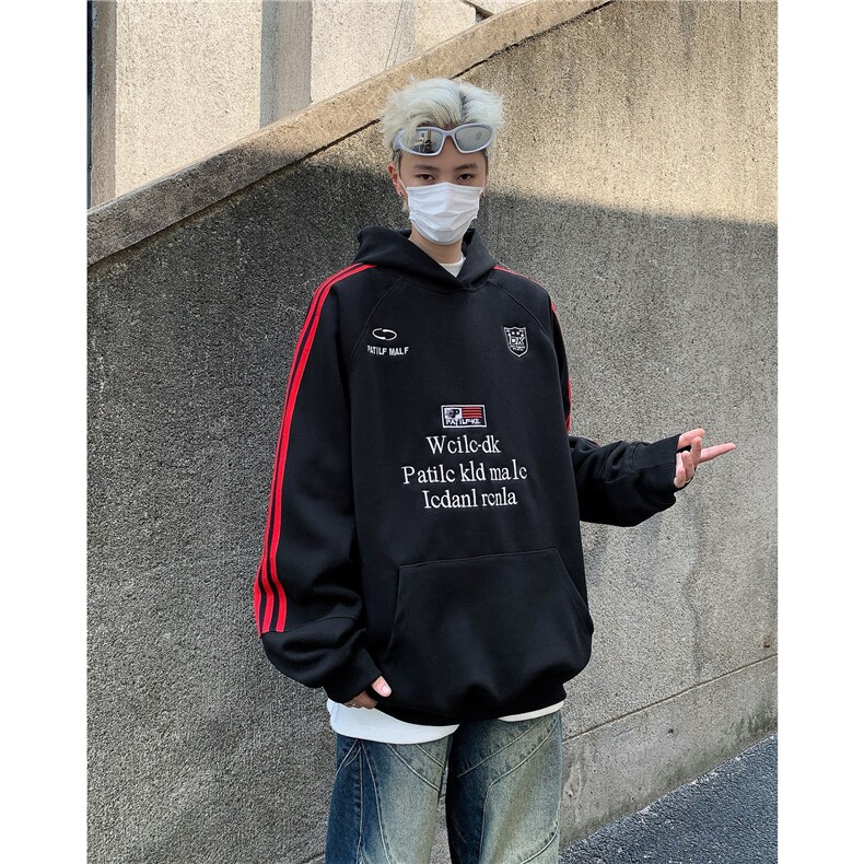 徽章织带连帽卫衣男女秋冬潮牌刺绣宽松运动情侣帽衫外套WY801，女装短外套，星座516A