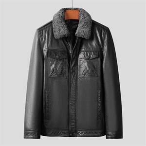 X2022皮衣男头层牛皮白鸭绒羽绒服可脱卸水貂毛领皮夹克P790，男装皮衣，电商B360