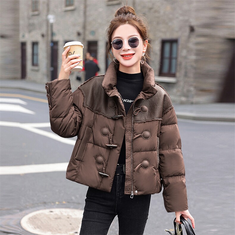 重工PU蛋白皮拼接加厚羽绒服外套女装2025冬季新款女宽松减龄上衣,女装羽绒服,意芙