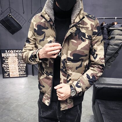 冬季加厚羊羔绒领迷彩修身棉服韩版潮流冬装棉袄 C301-MY09-P140图片