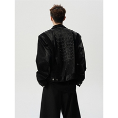 706-LK6962-P138现货原版品质秋季蛇纹皮铆钉刺绣pu皮夹克外套，男装夹克，星座706