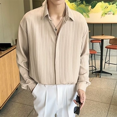 褶皱肌理衬衫男士春季新款长袖宽松休闲寸衫免烫垂感衬衣C904，男装衬衫，星座1116A-2（原606A-1）