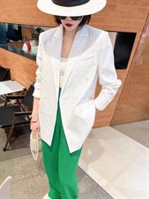 春季新款泡泡千鸟格纹理洋气西装外套，女装西装，L·H·X