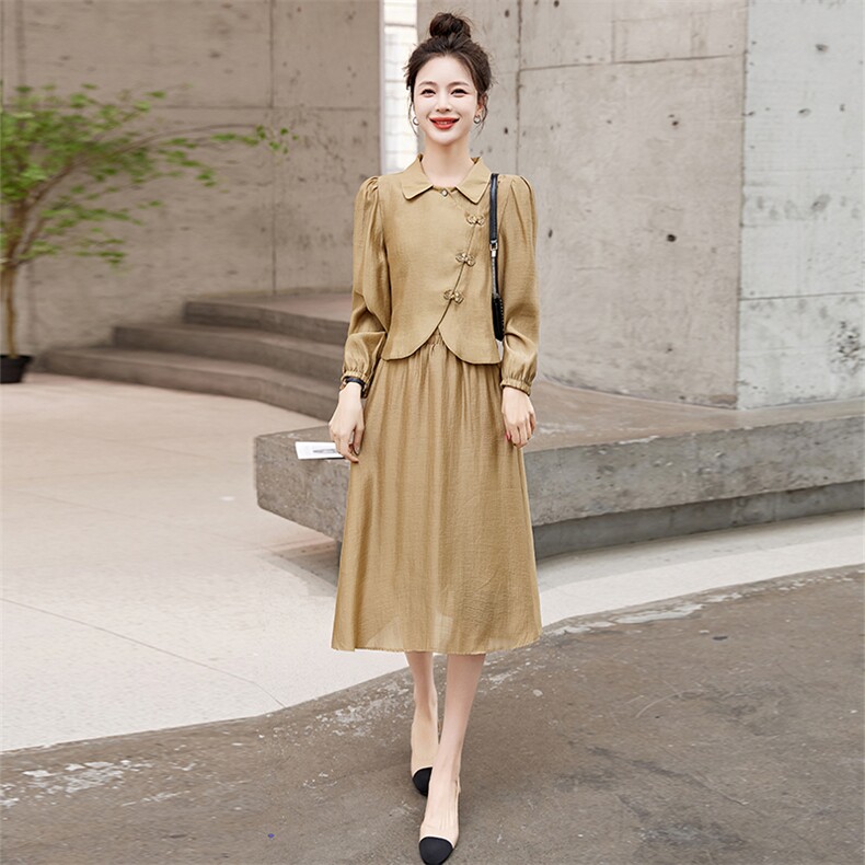 时尚法式两件套连衣裙女2023秋季新款洋气显瘦中国风衬衫裙套装减,女装套装/套裙,采品优优