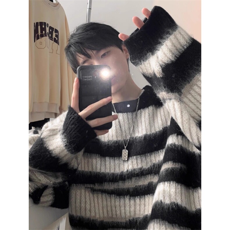 特P35黑白条纹马海毛毛衣男款-610A-MY9118,男装针织衫/毛衣,星座610A