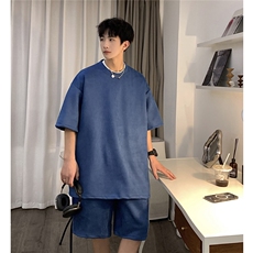 1港风模麂皮绒大码M-5XL短TDT8766P23DK8767P32套装TZ8757P55，男装休闲套装，星座226-2