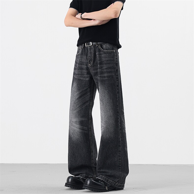 闪电纹做旧水洗牛仔裤男女美式直筒宽松休闲阔腿裤N09917-P58，男装牛仔裤，星座308B-2