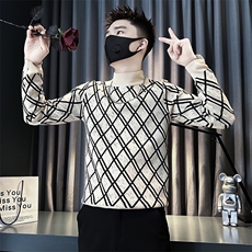痞帅炸街男士半高领套头格子毛衣社会小伙店主风301C-M77P78控108，男装针织衫/毛衣，星座301C（原B323）