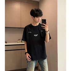 抖音得物210克现货宽松纯棉美式潮牌印花落肩袖纯棉T恤AT211114，男装T恤，电商A443