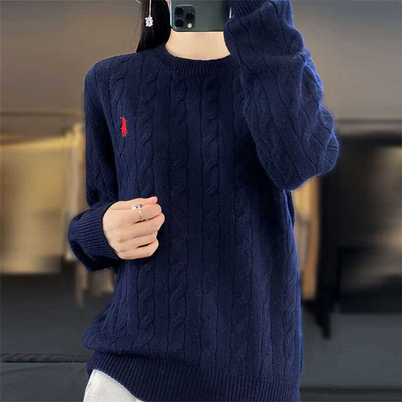 2024秋冬新款羊毛女士圆领扭花羊毛衫,女装羊毛衫,润辉羊绒