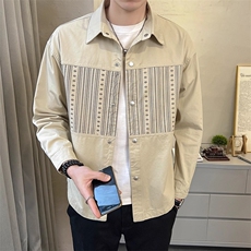 拼接衬衫男士2026春秋新款潮牌翻领痞帅休闲外套男秋装上衣服，男装衬衫，星座506A