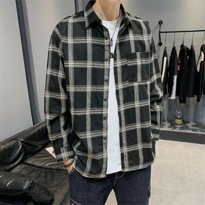 保暖格子衬衫加绒加厚衬衫冬新款男青年衬衣DS605T