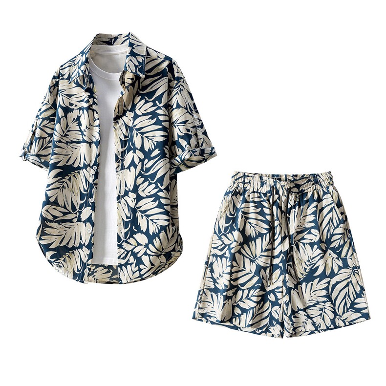 1短袖衬衫男+短裤男套装男聚酯纤维M-5XL大码TZ78707P50控98，男装休闲套装，星座227-7