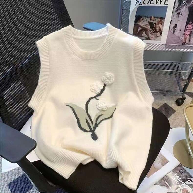 黑色刺绣背心针织马甲叠穿衬衫韩系女秋季新款毛衣上衣坎肩,女装马甲,萱芳婷羊绒