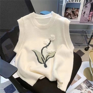 黑色刺绣背心针织马甲叠穿衬衫韩系女秋季新款毛衣上衣坎肩图片