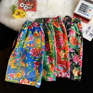 DK2009中性风风男女情侣团队服休闲短裤大花裤沙滩裤东北花图片